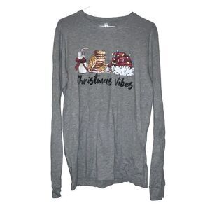 Bella Canvas Christmas T Shirt‎ Wmns M Long Sleeve Gray Christmas Vibes Graphic